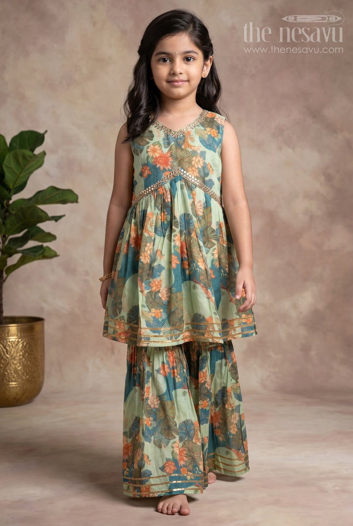 Nesavu Modal Silk Printed Sharara Plazo Party Wear Dress for Girls Navratri Special