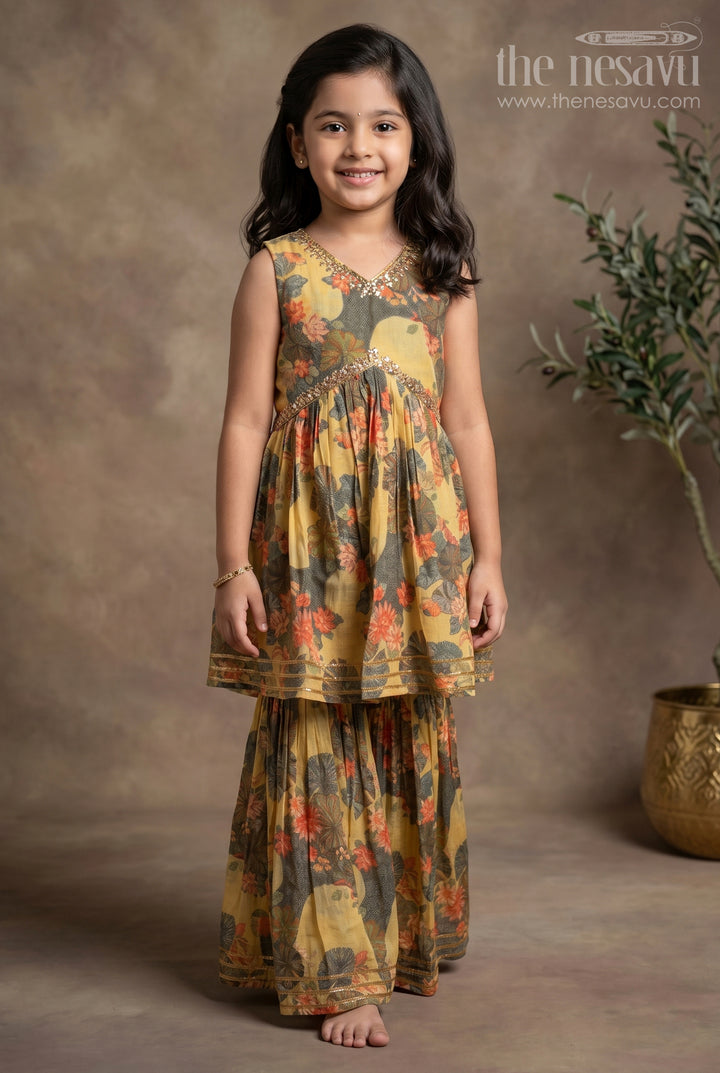 Nesavu Modal Silk Printed Sharara Plazo Dress Design for Girls Dussehra Special Hand Embroidered