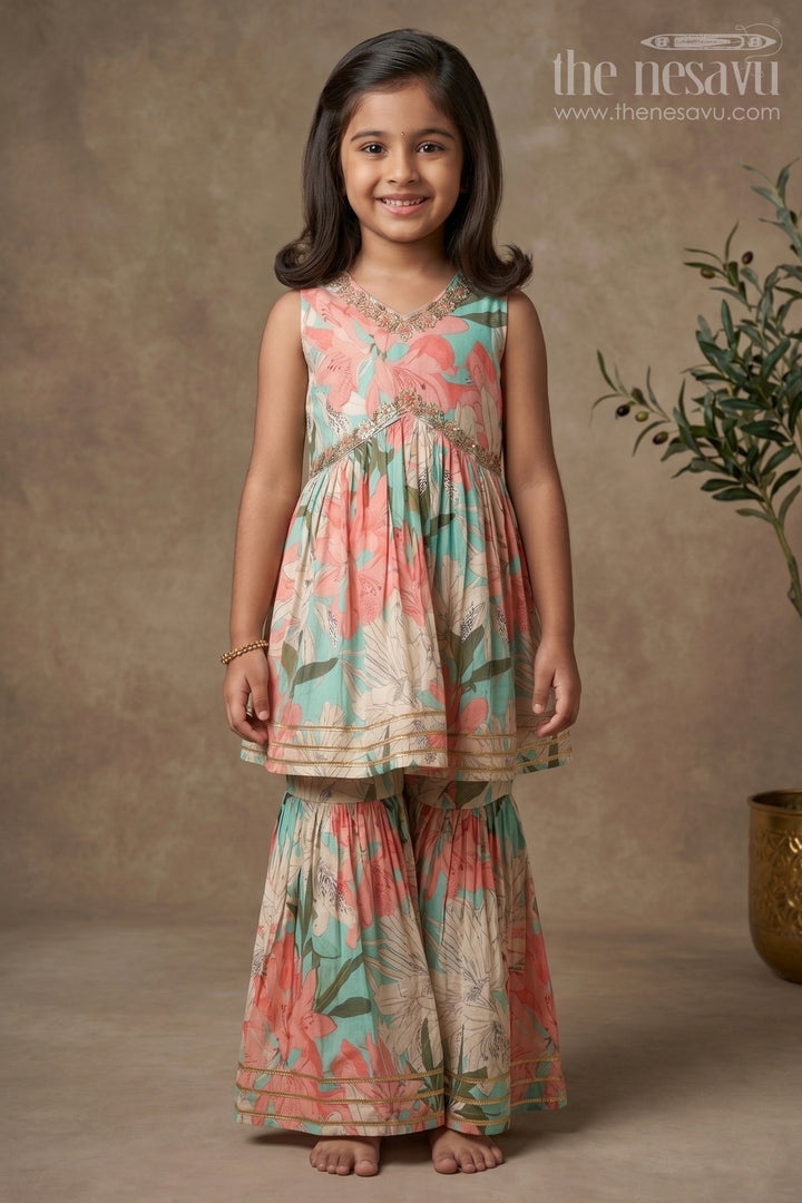 Nesavu Modal Silk Printed Sharara Suit Party Wear for Girls Navratri Festive Outfit