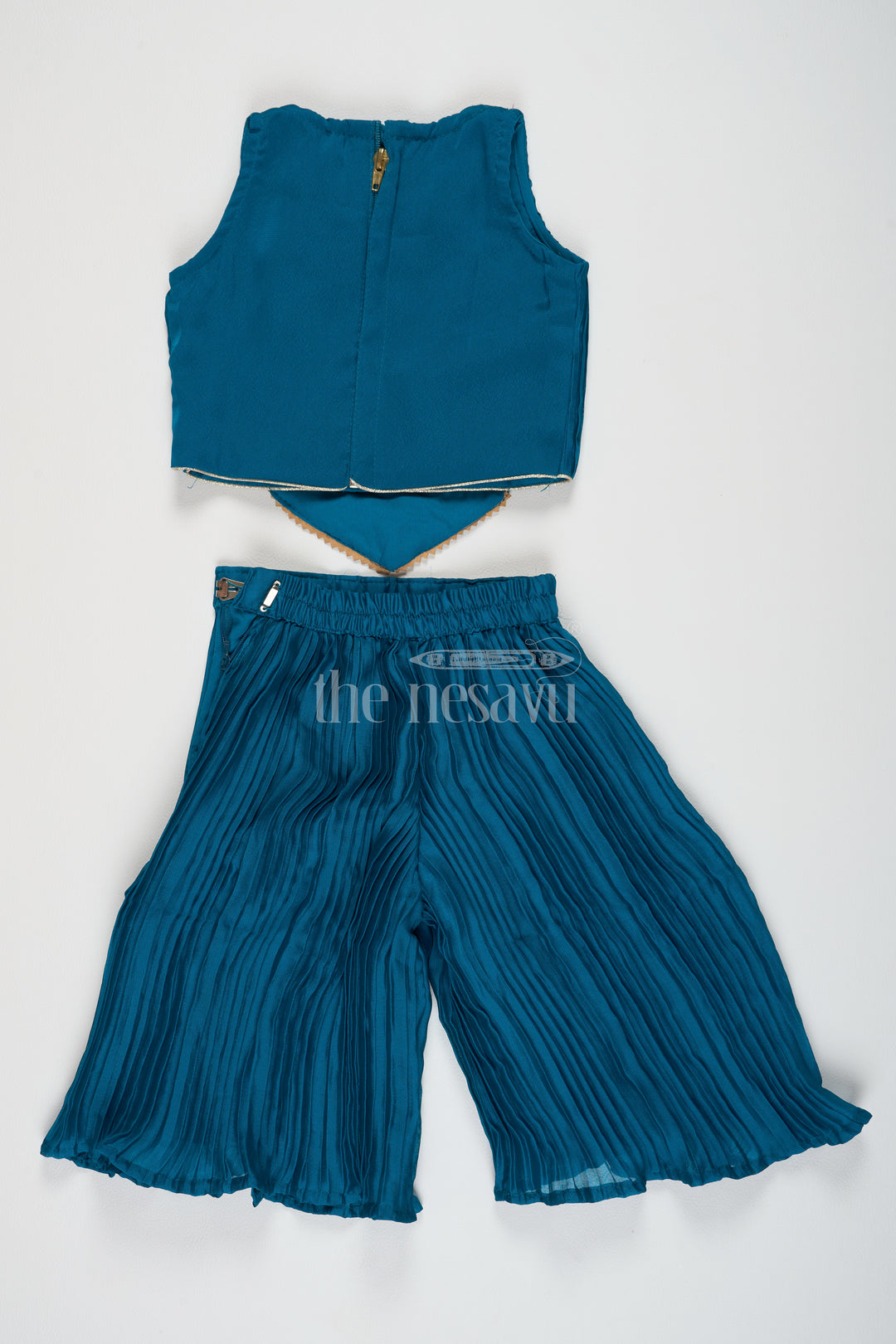 Girls Dark Blue Chinon Palazzo Set with Embroidered Designer Yoke and Matching Purse in dark blue palazzo suits Style