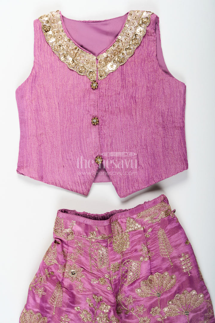 Girls Party Wear Sharara with Crop Top in Blended Silk Featuring Zari Thread Embroidery and Sequins