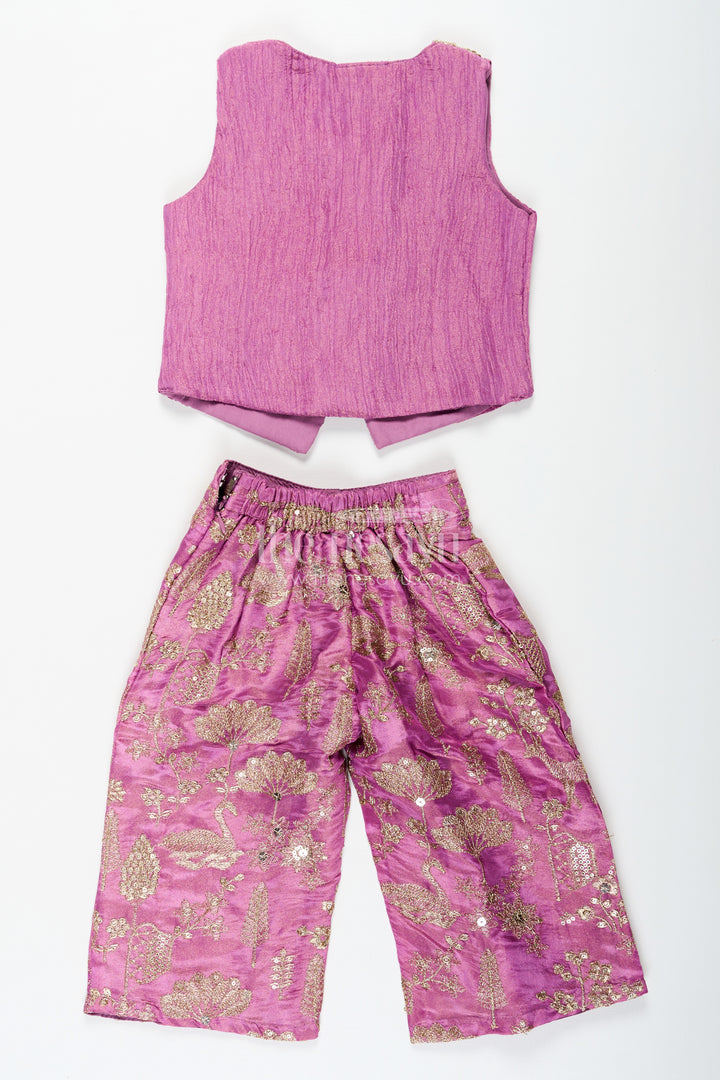 Girls Party Wear Sharara with Crop Top in Blended Silk Featuring Zari Thread Embroidery and Sequins