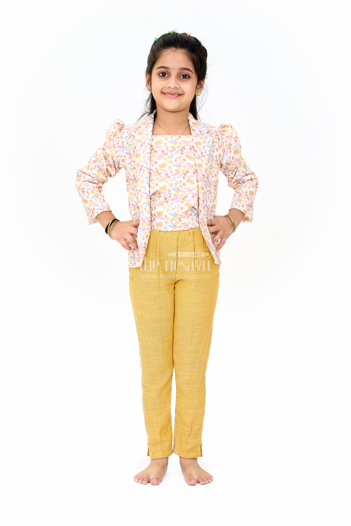 Girls Cotton Sharara Set with Festive Floral Blazer and Coordinated Pants for Parties