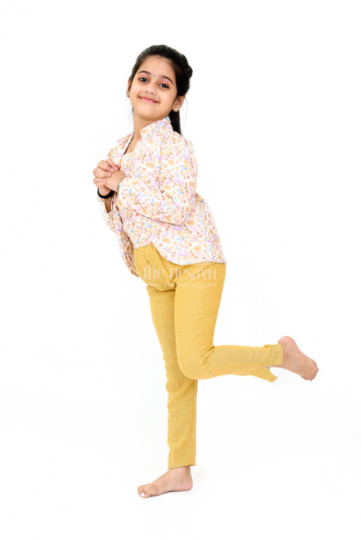 Girls Cotton Sharara Set with Festive Floral Blazer and Coordinated Pants for Parties