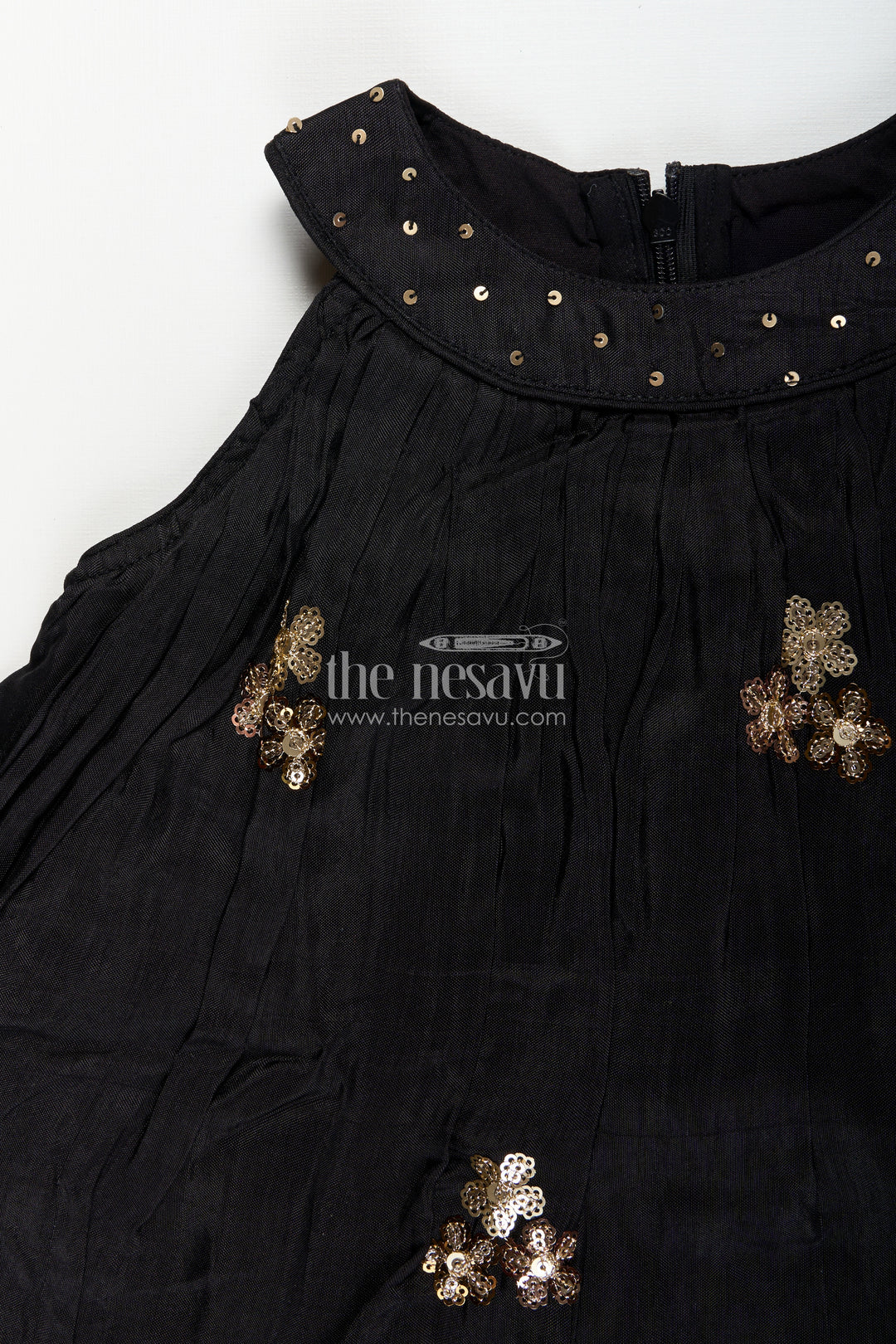 Girls black muslin silk sharara set with embroidered kurti for festive wear