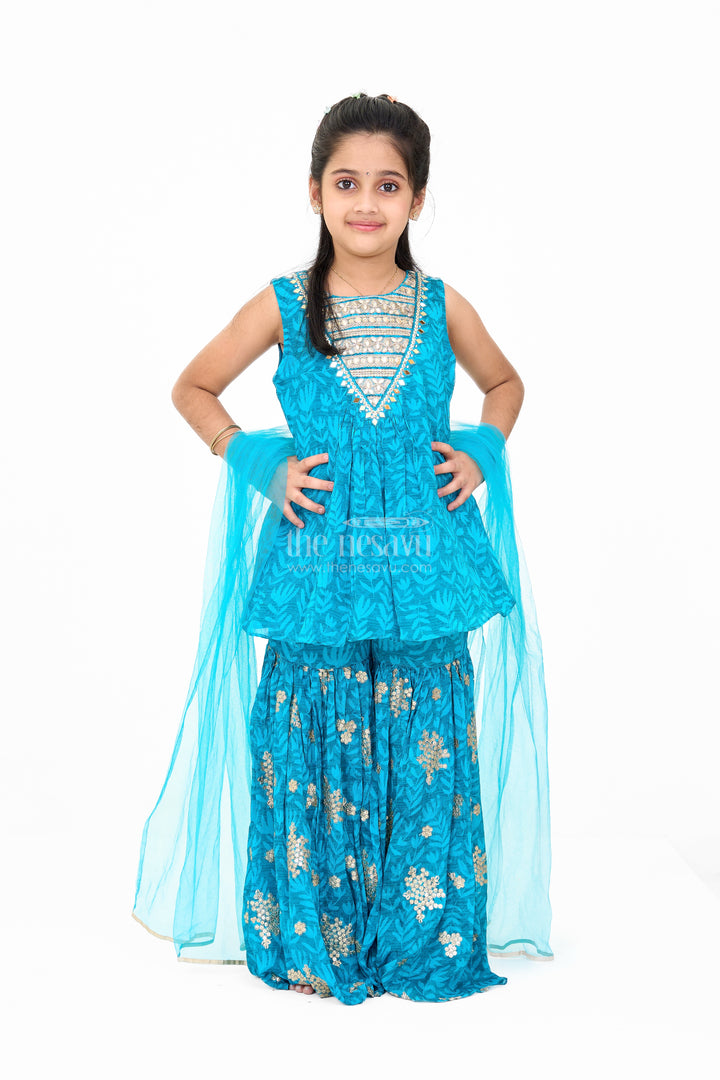 Infant Christmas Dress in Georgette with Sequined Top and Flared Sharara Bottoms
