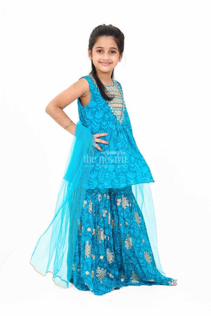 Infant Christmas Dress in Georgette with Sequined Top and Flared Sharara Bottoms