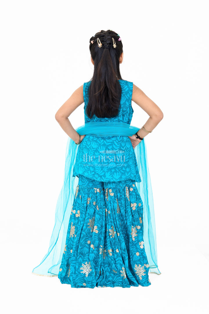 Infant Christmas Dress in Georgette with Sequined Top and Flared Sharara Bottoms