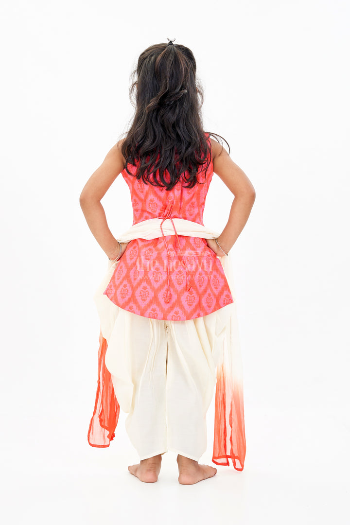 Girls Plazo Top Set with Red Ikat Print and Mirror Work Detailing
