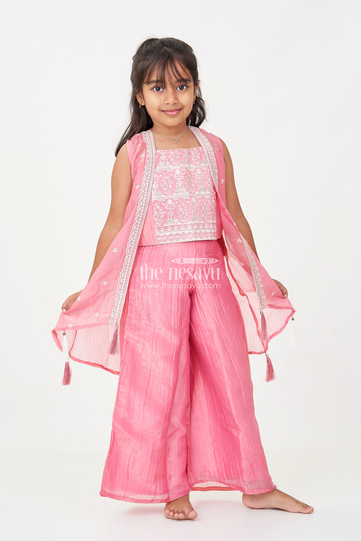 Organza Sharara Set for Girls with Sequence Embellished Jacket and Flared Palazzo Pants
