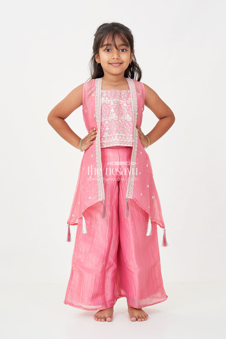 Organza Sharara Set for Girls with Sequence Embellished Jacket and Flared Palazzo Pants