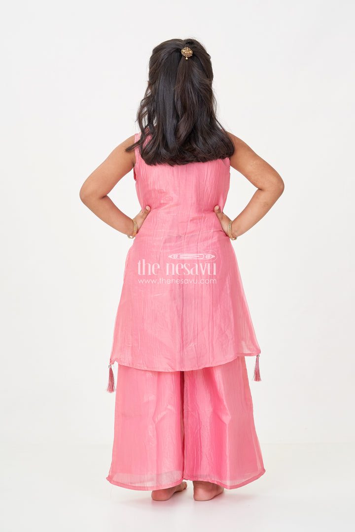 Organza Sharara Set for Girls with Sequence Embellished Jacket and Flared Palazzo Pants