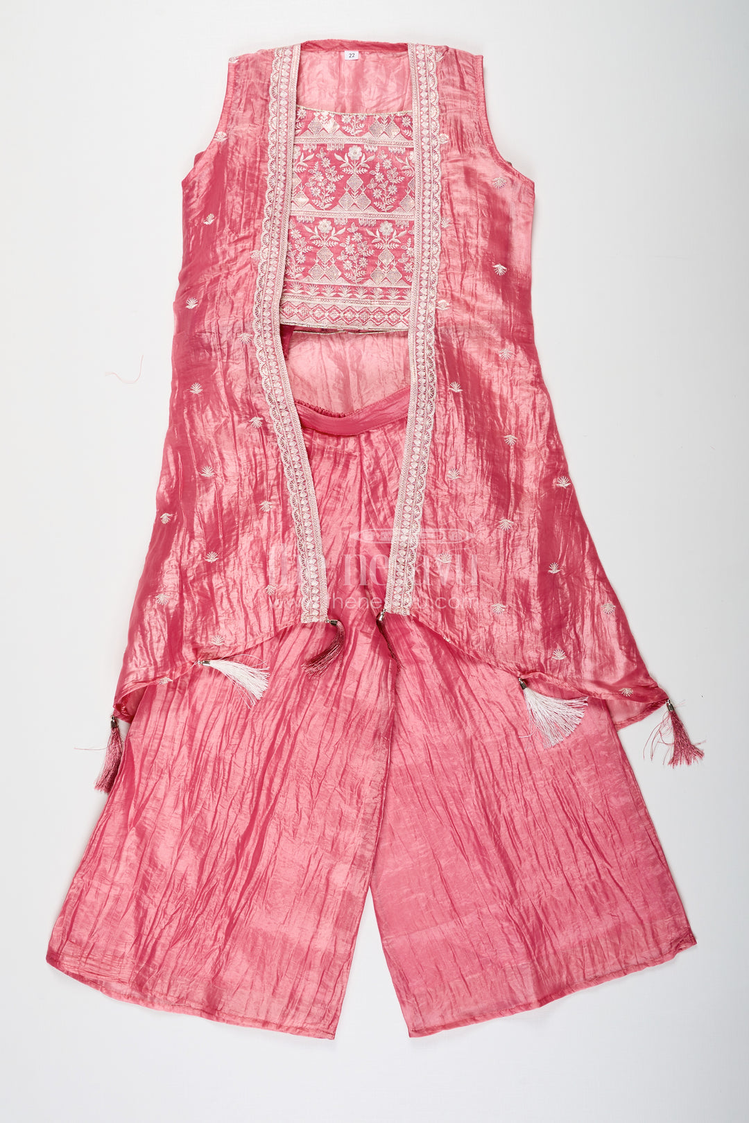 Organza Sharara Set for Girls with Sequence Embellished Jacket and Flared Palazzo Pants