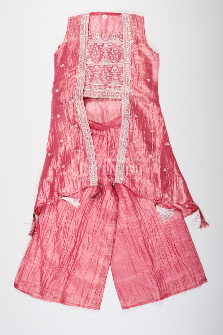 Organza Sharara Set for Girls with Sequence Embellished Jacket and Flared Palazzo Pants