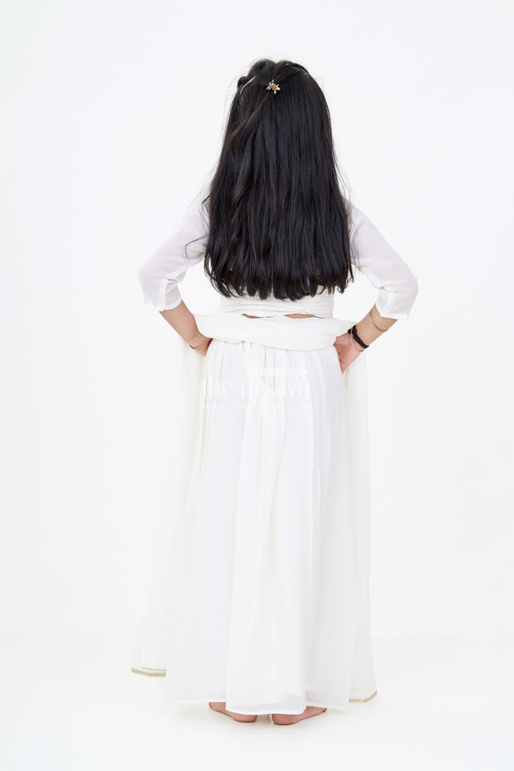 Girls Short Sharara Set in White with Embroidered Halter Neck and Layered Pants