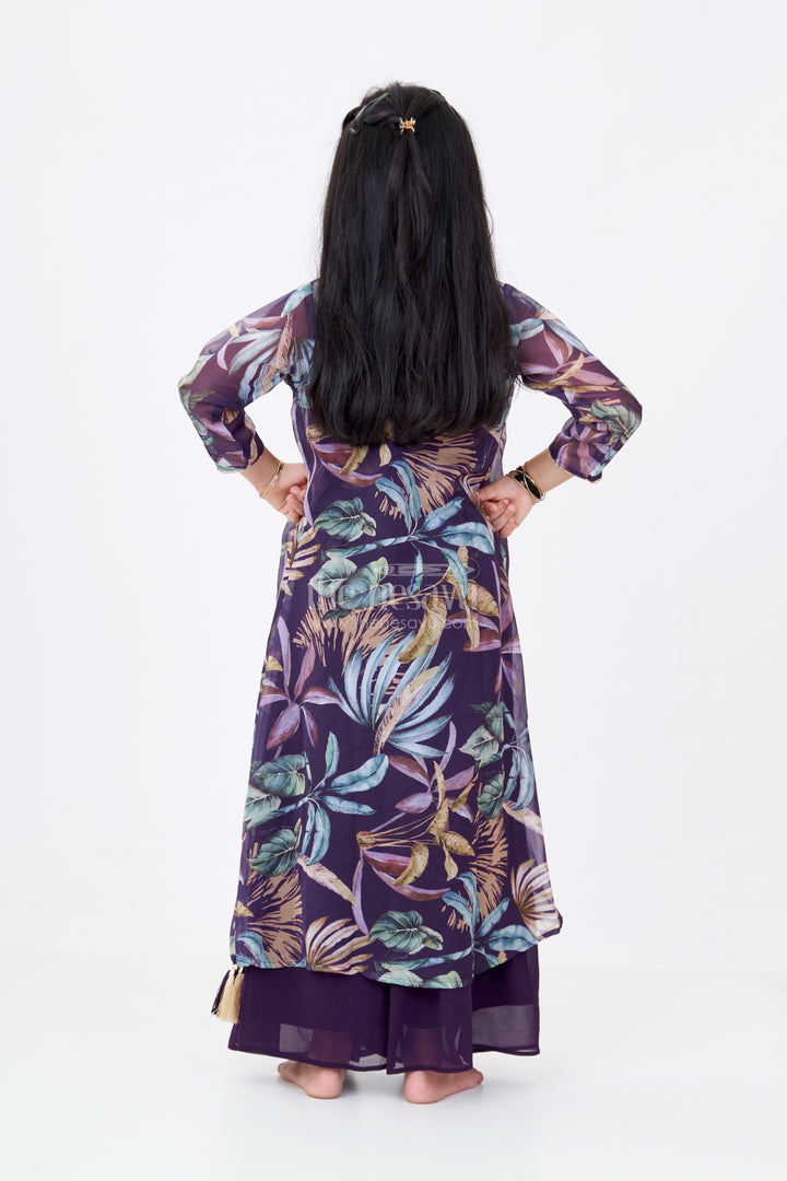 Girls Plazo with Top Dress in Floral Digital Print with Stylish Embroidered Jacket