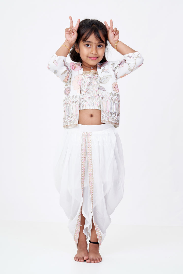 Beautiful Traditional Dresses for Girls with Embroidered Jacket and Draped Dhoti Skirt