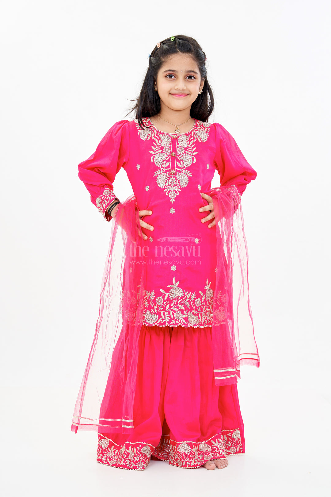 Elegant Plain Kurti Plazo Set for Girls with Embroidered Chinon Fabric and Flared Bottom