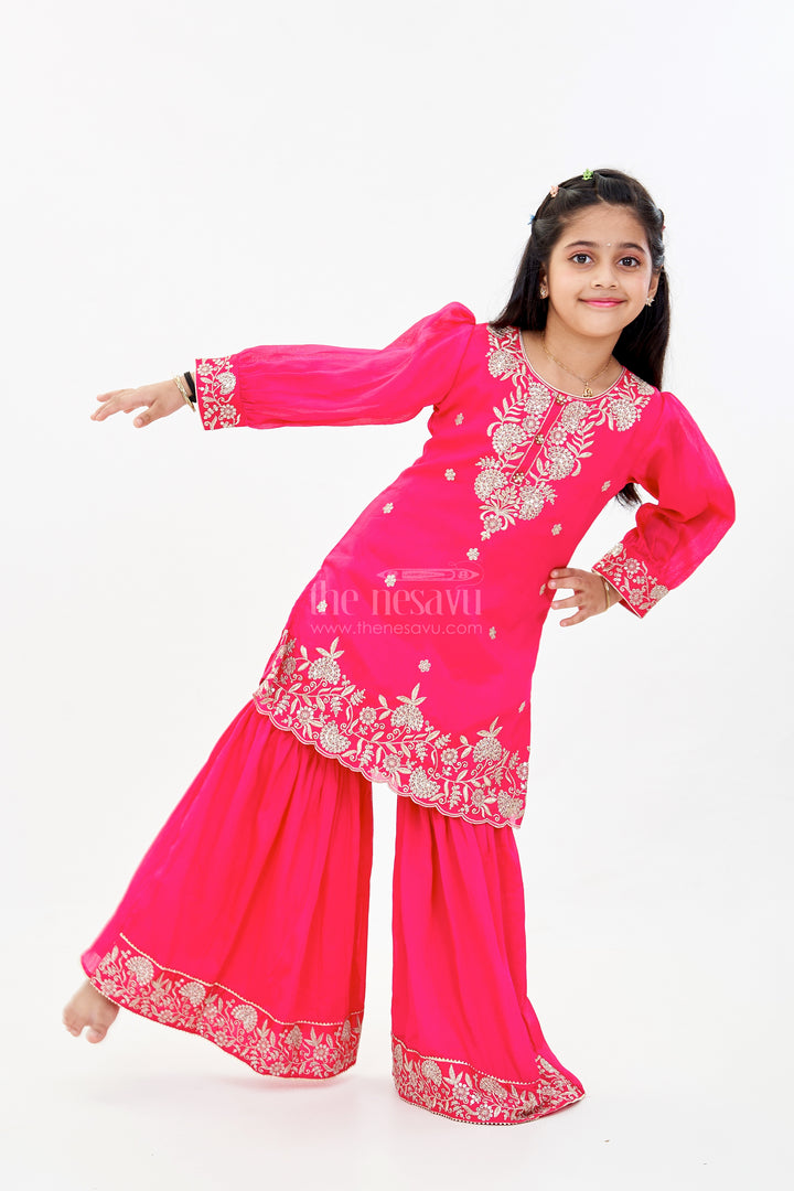 Elegant Plain Kurti Plazo Set for Girls with Embroidered Chinon Fabric and Flared Bottom