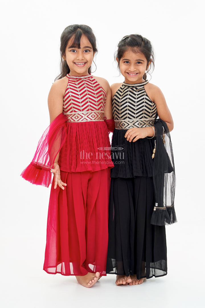 Glamorous Red Kurti Plazo Set for Girls with Sequin Embroidery and Stylish Dupatta