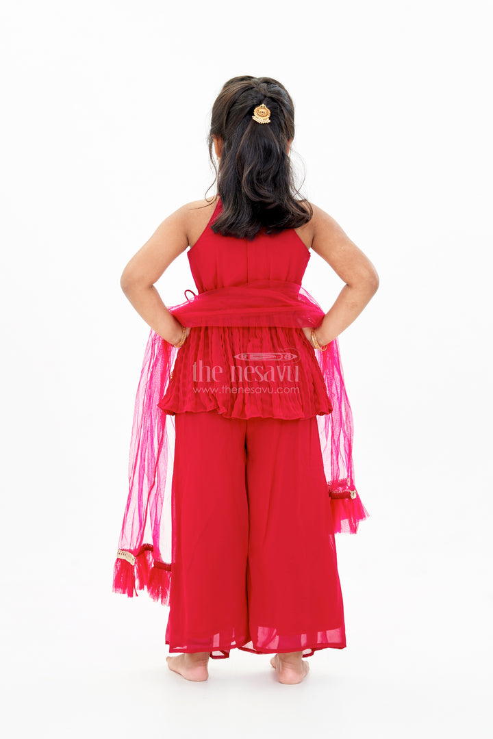 Glamorous Red Kurti Plazo Set for Girls with Sequin Embroidery and Stylish Dupatta