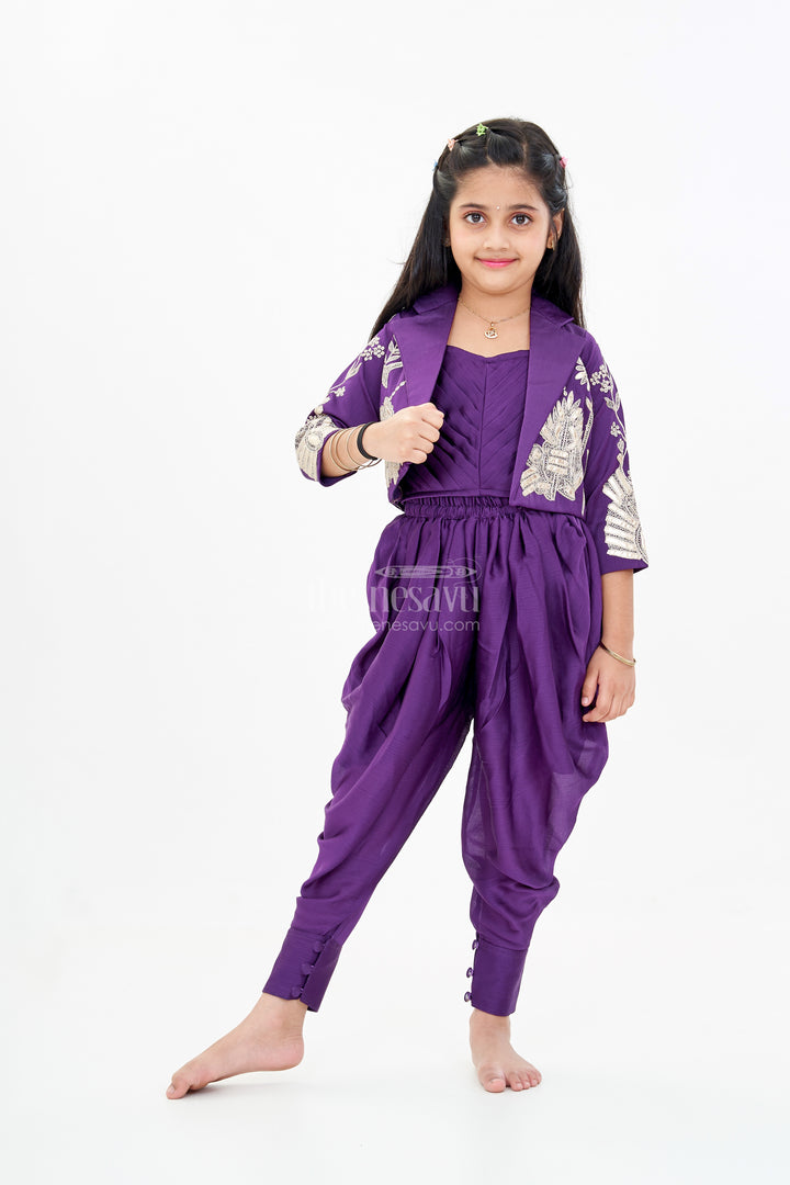 Girls Attire Dress Traditional with Designer Embroidered Jacket and Dhoti Pants for a Stylish Ethnic Look