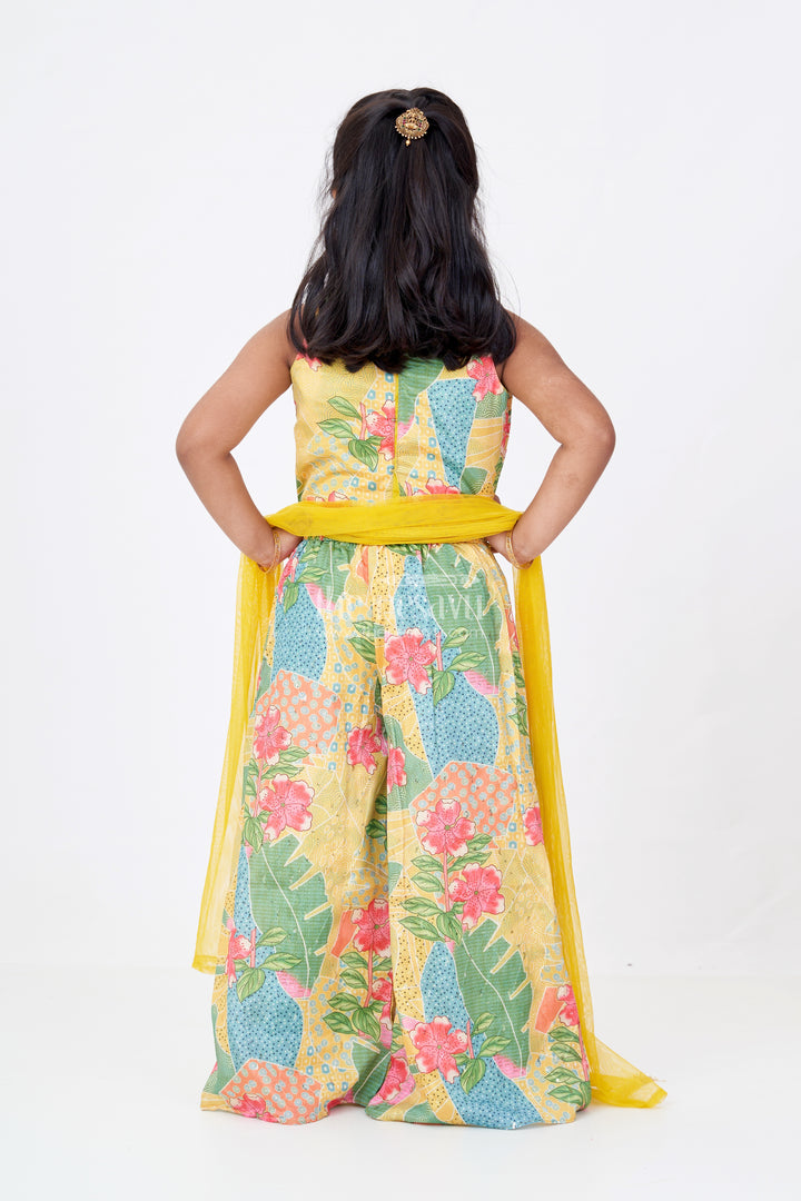Girls Choli Plazo Suit with Floral Digital Print and Embellished Blouse for a Festive Look