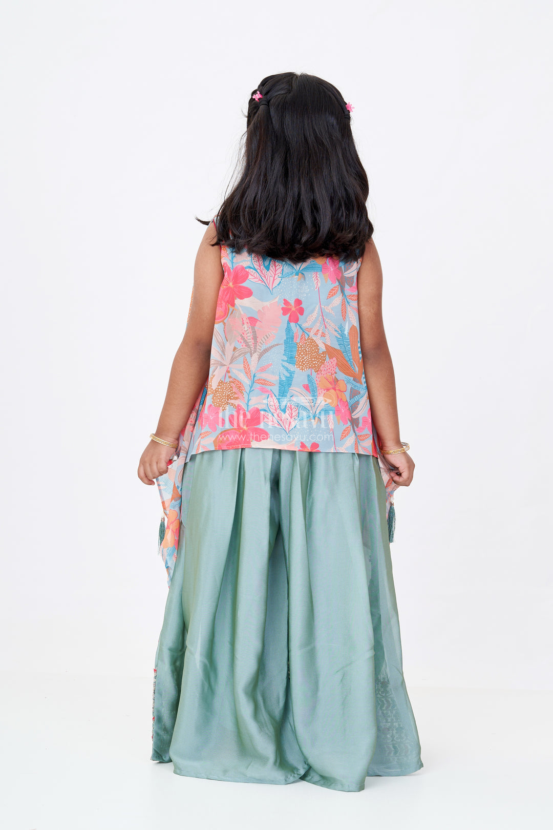 Girls Shrug Plazo Set with Embroidered Georgette and Digital Printed Jacket for Stylish Festive Wear