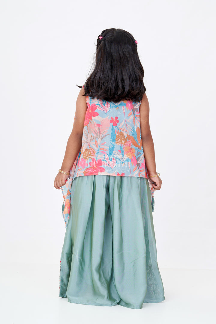 Girls Shrug Plazo Set with Embroidered Georgette and Digital Printed Jacket for Stylish Festive Wear