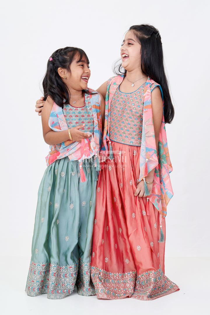 Girls Shrug Plazo Set with Embroidered Georgette and Digital Printed Jacket for Stylish Festive Wear