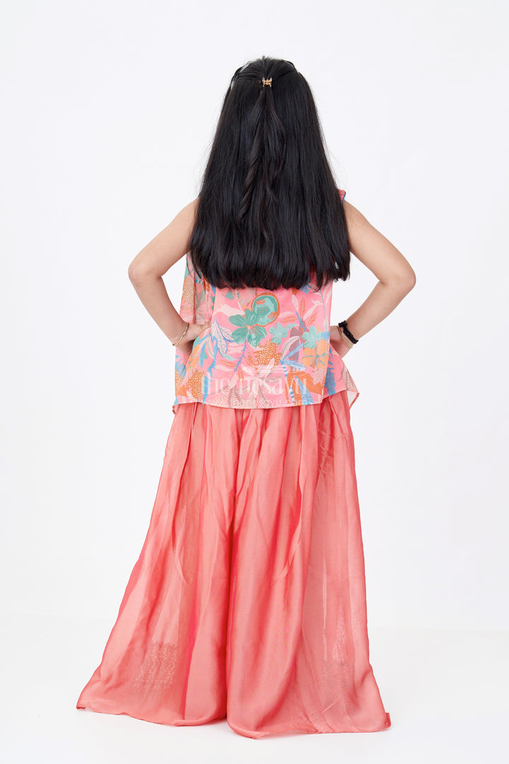 Girls Plazo and Shrug Set with Embroidered Georgette and Digital Printed Jacket for Festive Wear