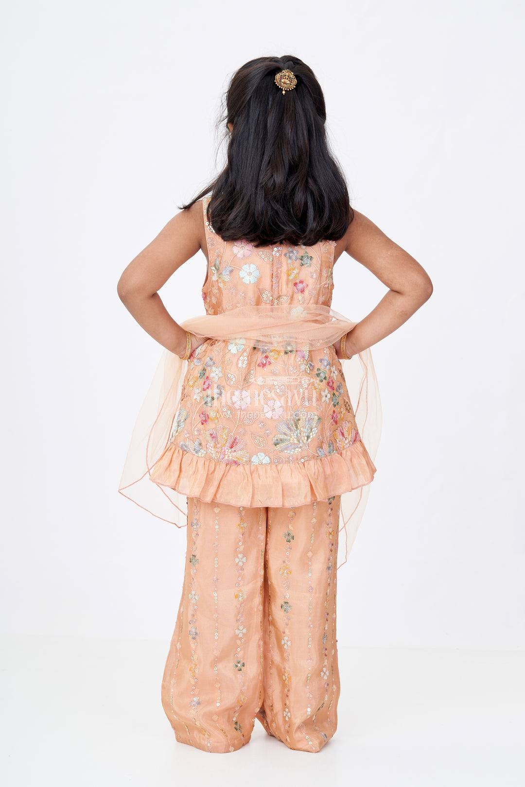 Girls Ethnic Churidar Set in Shimmer Viscose Silk with Designer Embroidery and Dupatta