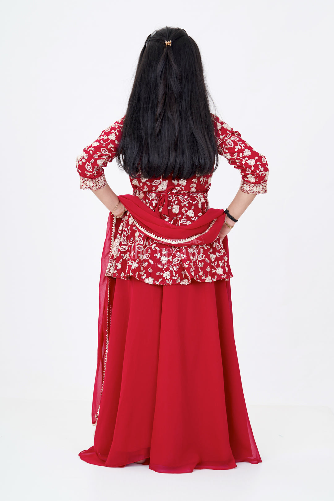 Girls Sharara Set Georgette in Maroon with Designer Embroidery and Matching Dupatta for Festive Wear