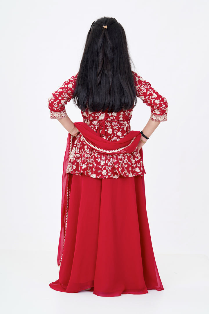 Girls Sharara Set Georgette in Maroon with Designer Embroidery and Matching Dupatta for Festive Wear