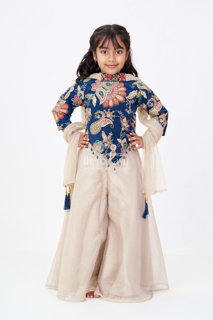 Girls Beige Jumpsuit Womens Style in Organza with Designer Embroidery and Half Sleeve Top