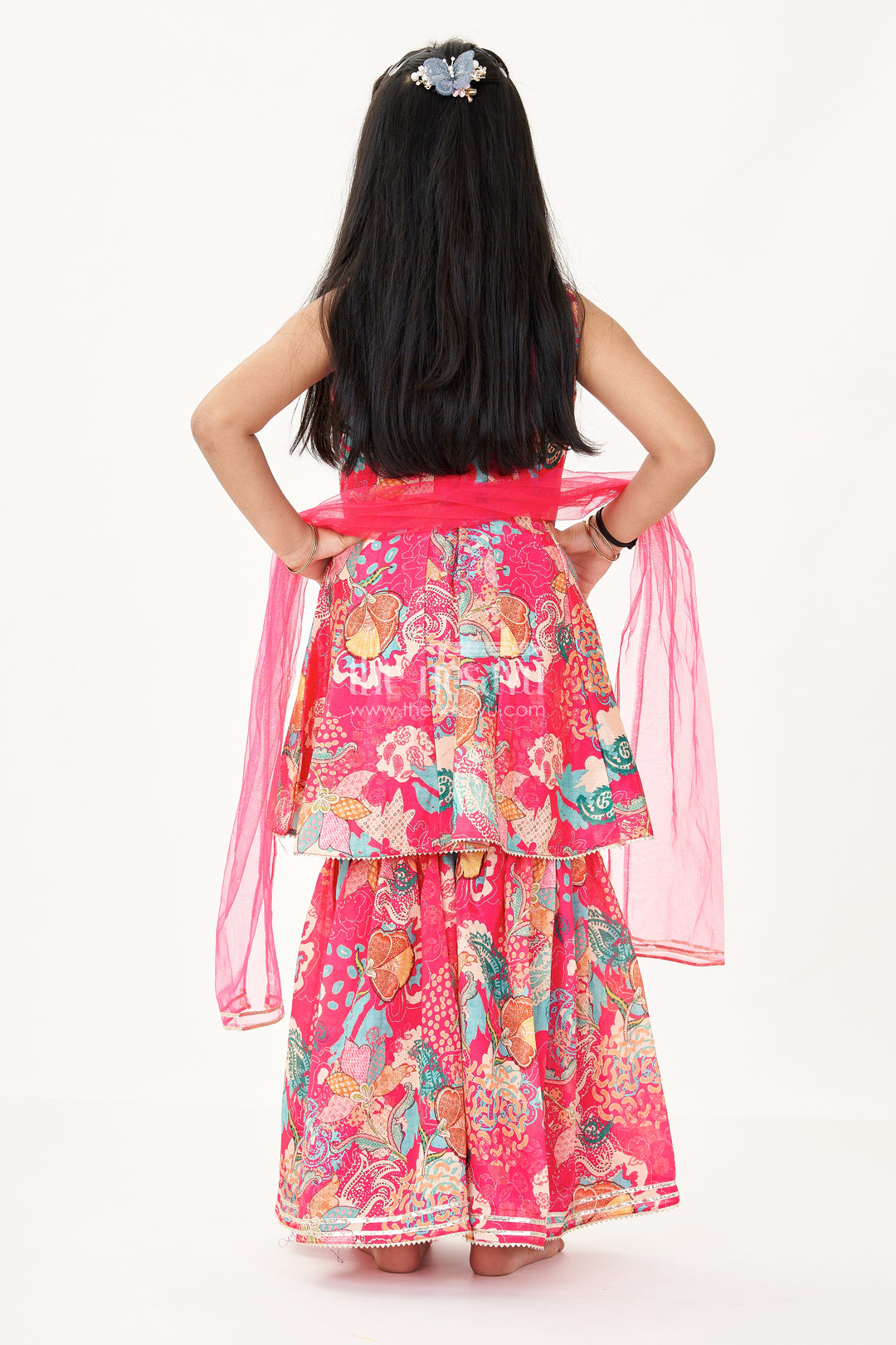 Girls Palazzo Wear Set with Bright Floral Georgette Digital Print and Sequin Embroidery