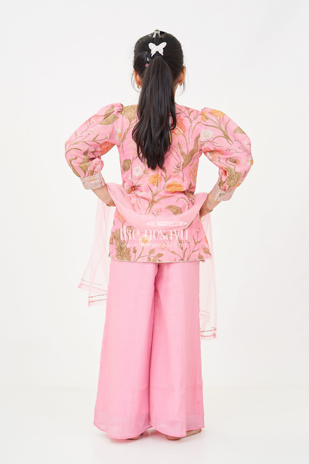 Pink Sharara Set for Girls with Organza Digital Print Top and Sequin Embroidery Accents