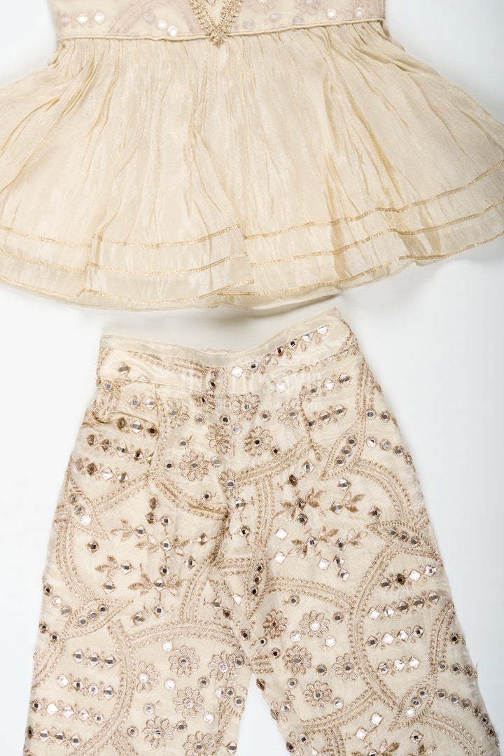 Girls Party Wear Sharara Dress in Viscose Tissue with Zari Thread Embroidery and Subtle Shine