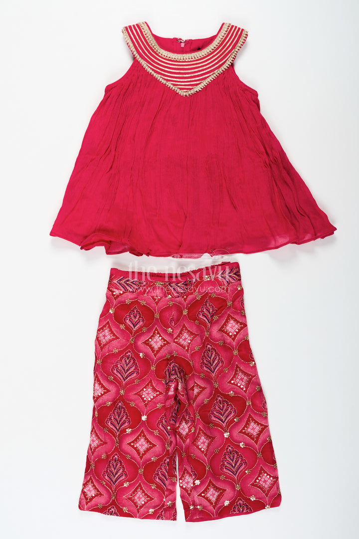 Modern Gharara Sharara Dress for Girls in Viscose Silk with Pearl Embellished Yoke and Designer Bottom