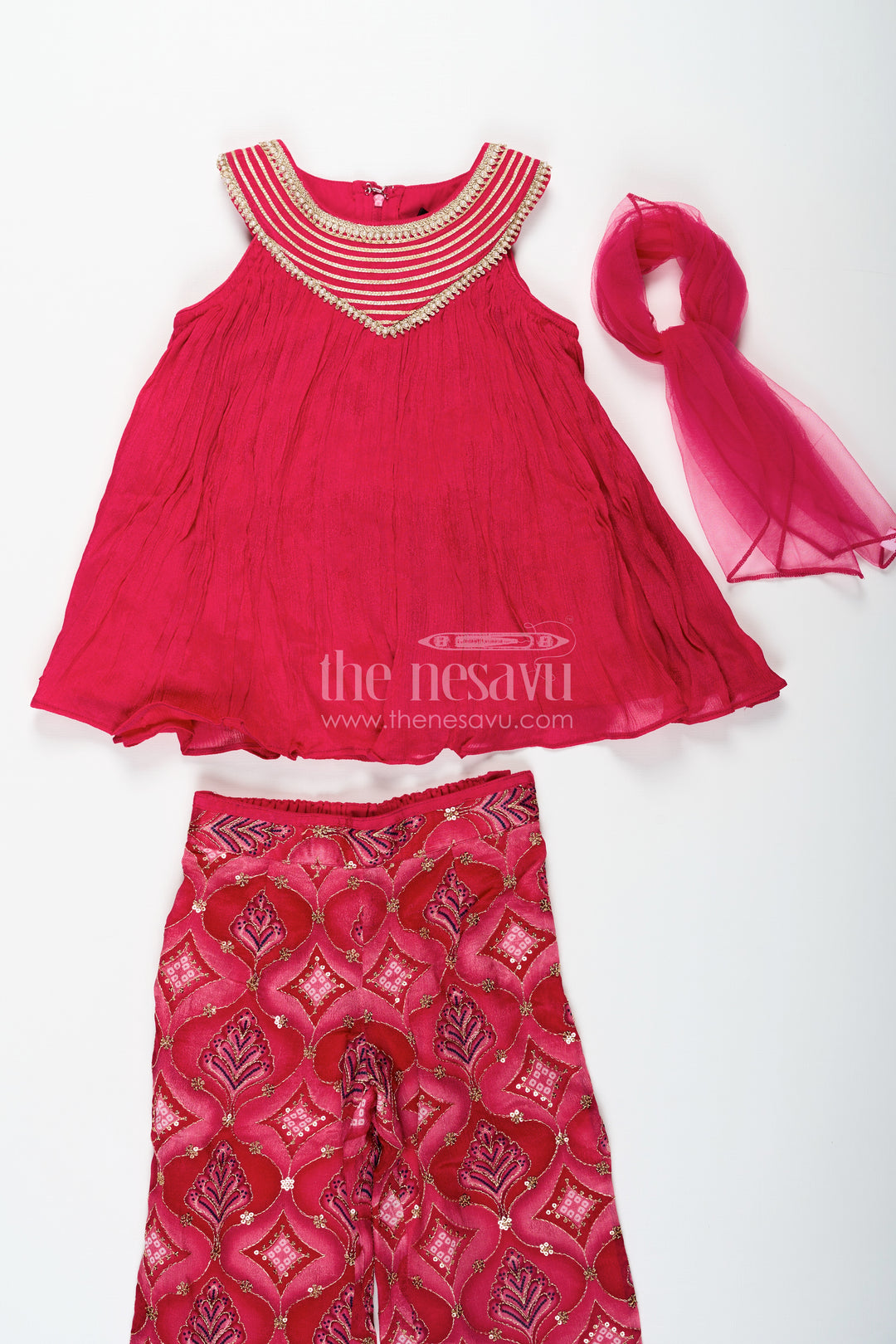 Modern Gharara Sharara Dress for Girls in Viscose Silk with Pearl Embellished Yoke and Designer Bottom