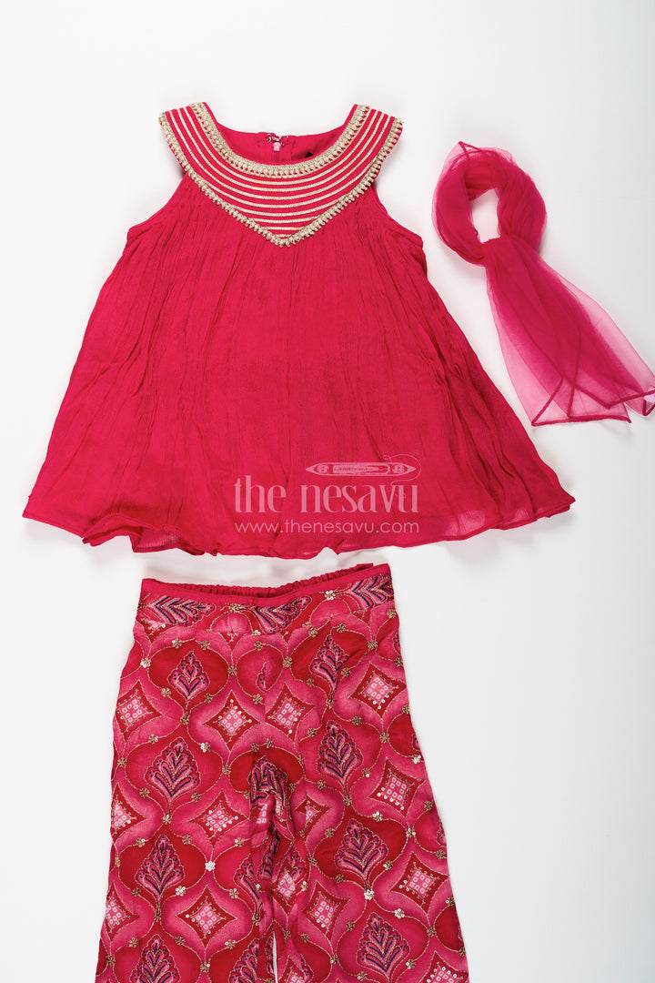 Modern Gharara Sharara Dress for Girls in Viscose Silk with Pearl Embellished Yoke and Designer Bottom