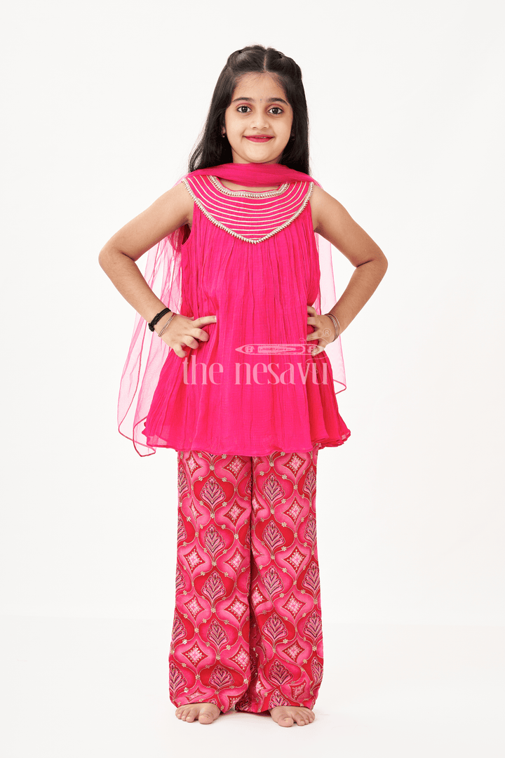 Modern Gharara Sharara Dress for Girls in Viscose Silk with Pearl Embellished Yoke and Designer Bottom