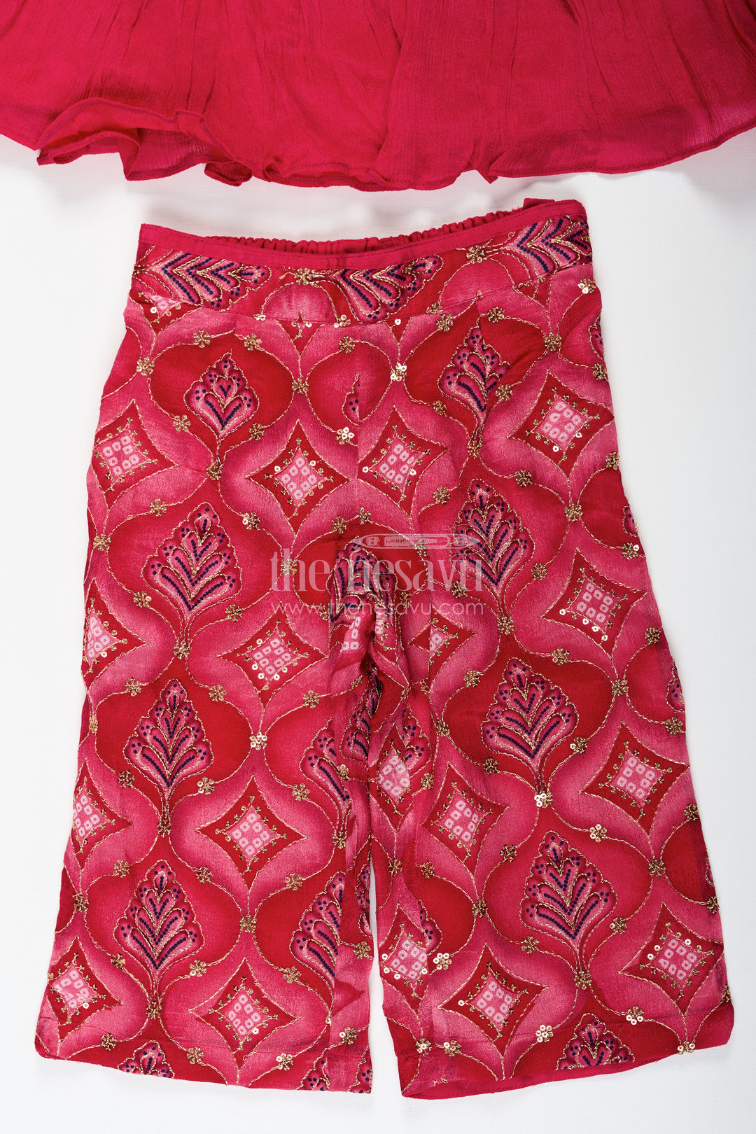 Modern Gharara Sharara Dress for Girls in Viscose Silk with Pearl Embellished Yoke and Designer Bottom