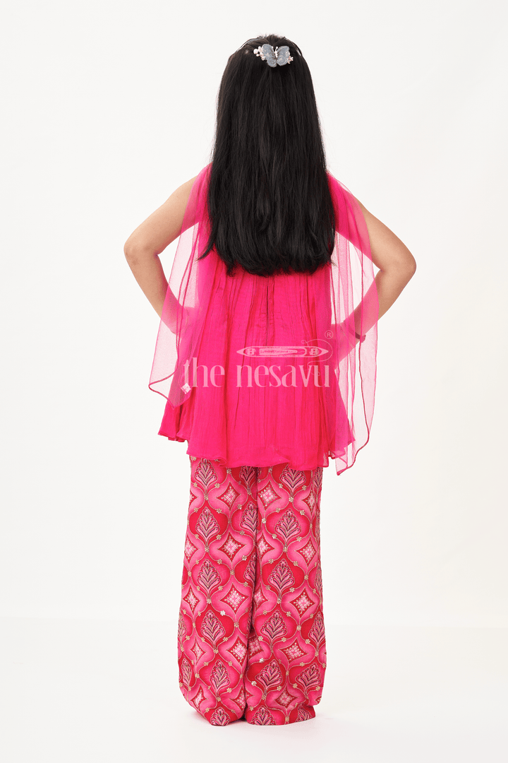 Modern Gharara Sharara Dress for Girls in Viscose Silk with Pearl Embellished Yoke and Designer Bottom
