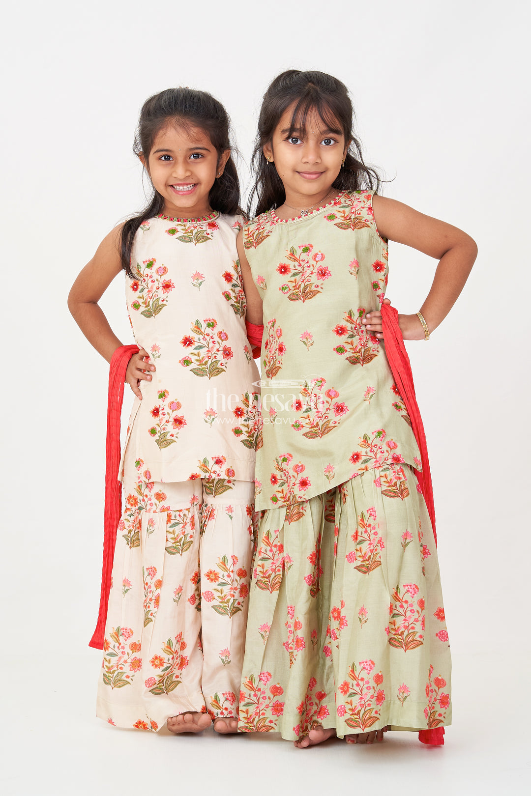 White Palazzo Suit for Girls in Floral Digital Print Viscose Silk with Flared Bottoms and Dupatta