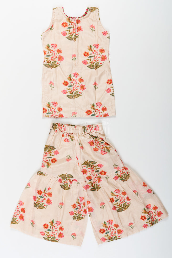 White Palazzo Suit for Girls in Floral Digital Print Viscose Silk with Flared Bottoms and Dupatta
