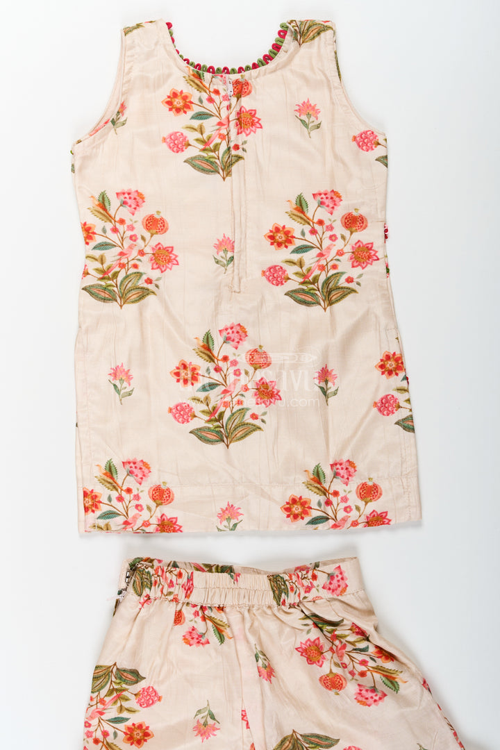 White Palazzo Suit for Girls in Floral Digital Print Viscose Silk with Flared Bottoms and Dupatta
