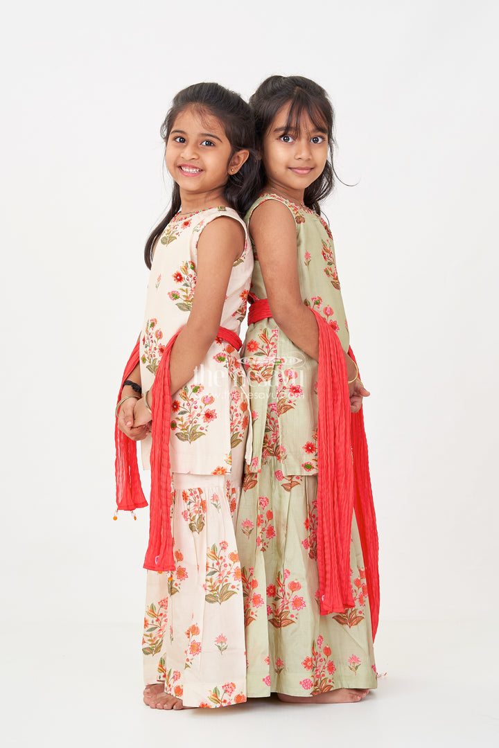 Palazzo Set with Coat for Girls in Floral Digital Print Viscose Silk Featuring Flared Bottoms and Dupatta