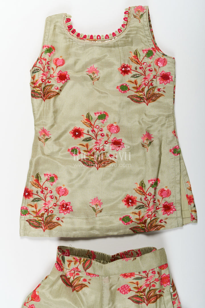 Palazzo Set with Coat for Girls in Floral Digital Print Viscose Silk Featuring Flared Bottoms and Dupatta
