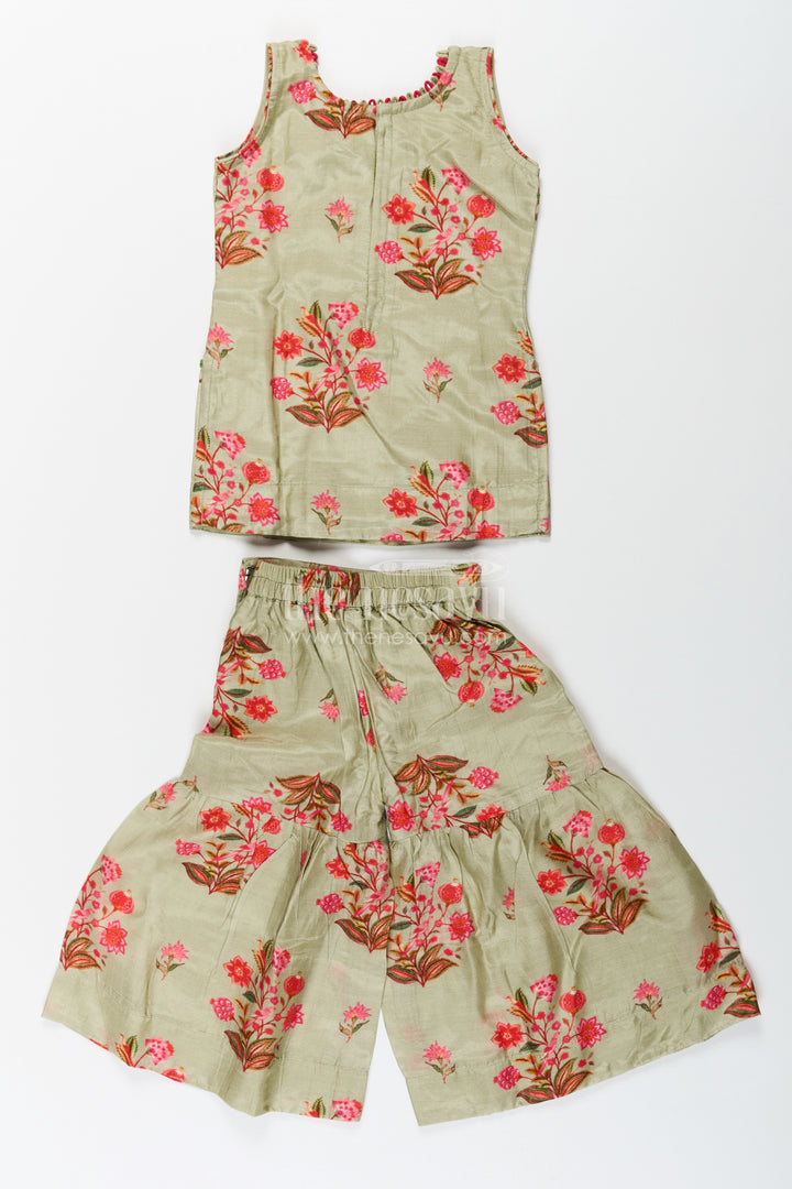 Palazzo Set with Coat for Girls in Floral Digital Print Viscose Silk Featuring Flared Bottoms and Dupatta